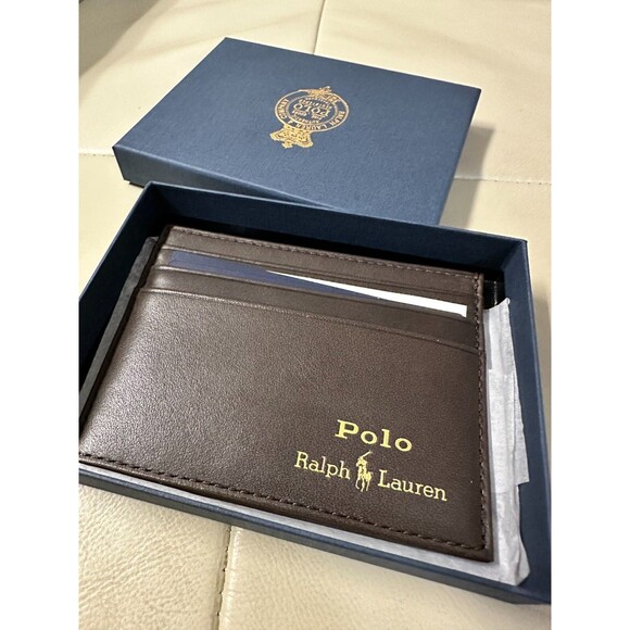 NIB POLO RALPH LAUREN Men's  Leather Card Case SMOOTH LEATHER BROWN - Picture 12 of 13